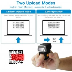 Bezprzewodowy skaner kodów kreskowych na palec 1D 2D QR Aztec MaxiCode 2.4G i Bluetooth