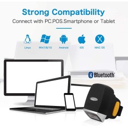 Bezprzewodowy skaner kodów kreskowych na palec 1D 2D QR Aztec MaxiCode 2.4G i Bluetooth