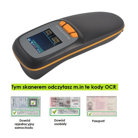 Kieszonkowy czytnik kodów kreskowych 1D 2D QR Aztec MaxiCode z wyświetlaczem mocna bateria 1500 mAh Bluetooh 2.4G i kabel