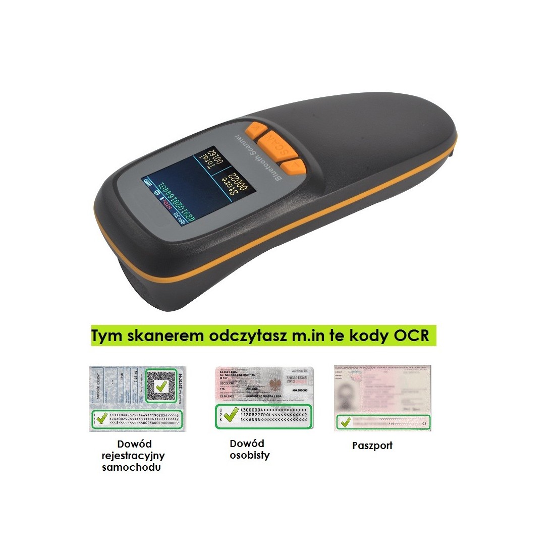 Kieszonkowy czytnik kodów kreskowych 1D 2D QR Aztec MaxiCode z wyświetlaczem mocna bateria 1500 mAh Bluetooh 2.4G i kabel