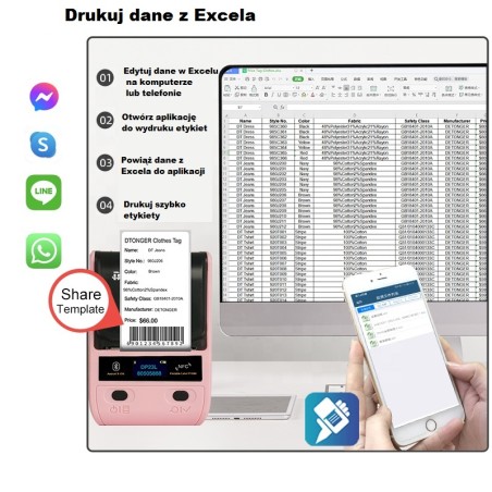 Kieszonkowa przenośna drukarka termiczna do etykiet 300DPI Bluetooth NFC OLED