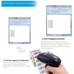 Bezprzewodowy czytnik kodów kreskowych 1D ze stojakiem 2-w-1 (2,4 GHz + przewodowy USB 2.0)