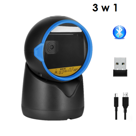 Bezprzewodowy stacjonarny czytnik kodów kreskowych Bluetooth + 2.4G + kabel 1D 2D
