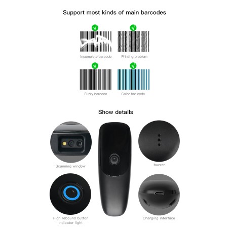 Kieszonkowy mini czytnik kodów kreskowych 1D 2D QR Bluetooth 2.4G Windows Android Mac 4mil