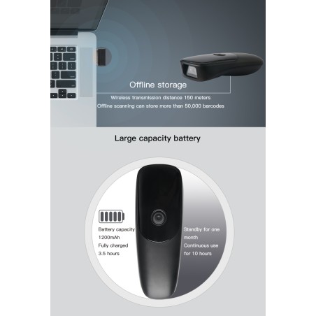 Kieszonkowy mini czytnik kodów kreskowych 1D 2D QR Bluetooth 2.4G Windows Android Mac 4mil