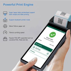 Ręczny terminal POS z drukarką termiczną kwitów i etykiet ekran 6 cali NFC Android 11 3GB/32GB z bazą do ładowania