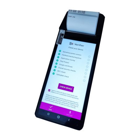 Ręczny terminal POS z drukarką termiczną kwitów i etykiet ekran 6 cali NFC Android 11 3GB/32GB z bazą do ładowania