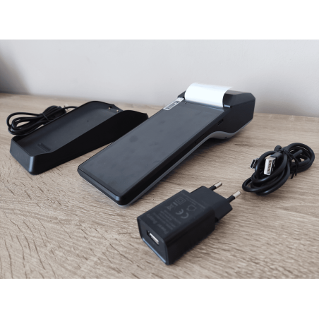 Ręczny terminal POS z drukarką termiczną kwitów i etykiet ekran 6 cali NFC Android 11 3GB/32GB z bazą do ładowania