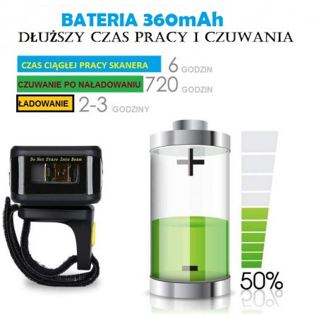 Skaner kodów na palec QR 2D Aztec Maxicode Bezprzewodowy kabel Bluetooth