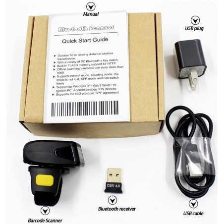 Skaner kodów kreskowych QR na palec  Aztec Maxicode Bezprzewodowy kabel Bluetooth 3 w 1