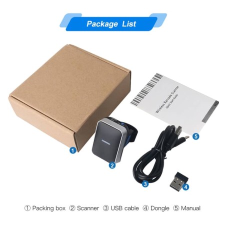 Bezprzewodowy laserowy skaner kodów kreskowych na palec 1D Bluetooth 450mAh szybki 300/s