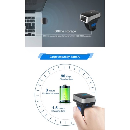 Bezprzewodowy laserowy skaner kodów kreskowych na palec 1D Bluetooth 450mAh szybki 300/s