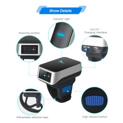 Bezprzewodowy laserowy skaner kodów kreskowych na palec 1D Bluetooth 450mAh szybki 300/s