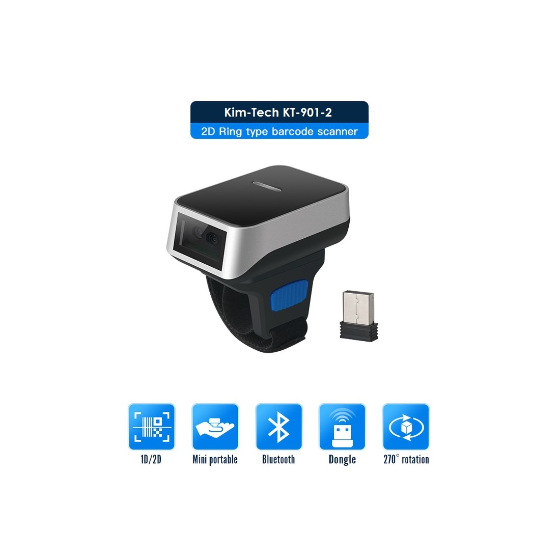 Bezprzewodowy skaner kodów kreskowych na palec 1D 2D Bluetooth 450mAh szybki