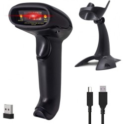 Bezprzewodowy czytnik kodów kreskowych 1D ze stojakiem 2-w-1 (2,4 GHz + przewodowy USB 2.0)