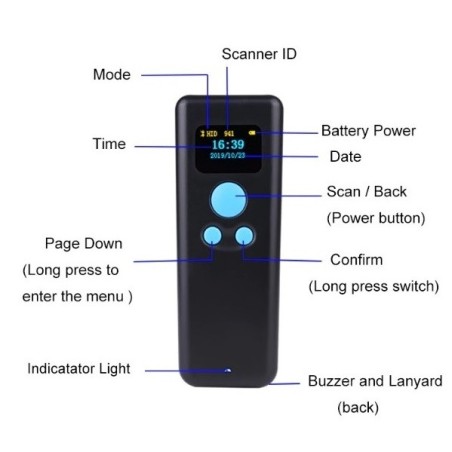 MINI CZYTNIK KODÓW KRESKOWYCH QR Z WYŚWIETLACZEM OLED BLUETOOTH BEZPRZEWODOWY 2.4 I KABEL USB