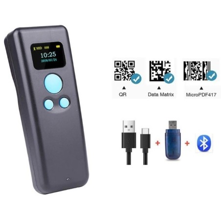 MINI CZYTNIK KODÓW KRESKOWYCH QR Z WYŚWIETLACZEM OLED BLUETOOTH BEZPRZEWODOWY 2.4 I KABEL USB
