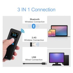 MINI CZYTNIK KODÓW KRESKOWYCH QR Z WYŚWIETLACZEM OLED BLUETOOTH BEZPRZEWODOWY 2.4 I KABEL USB
