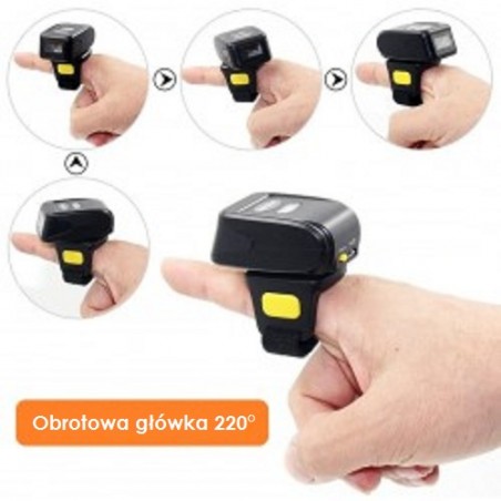 Czytnik kodów kreskowych QR na palec Bluetooth i kabel USB