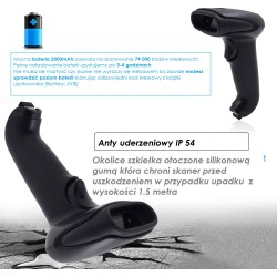 Bezprzewodowy czytnik kodów kreskowych 1D ze stojakiem 2-w-1 (2,4 GHz + przewodowy USB 2.0)