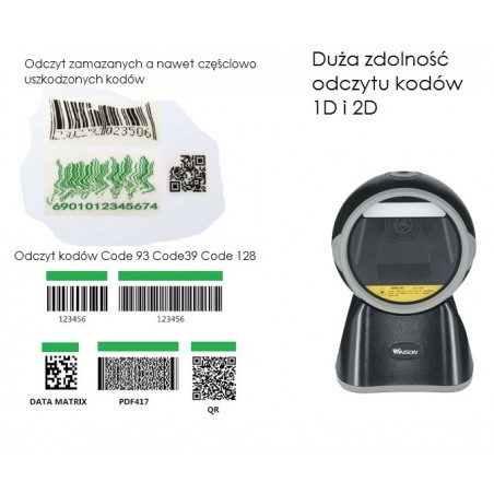Stacjonarny przewodowy czytnik kodów kreskowych 1D i 2D Qr aztec PDF417 MaxiCode dowód rejestracyjny auta