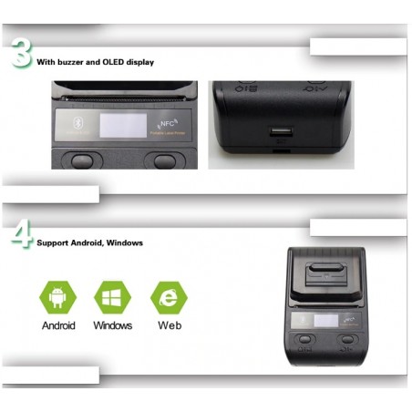 Bezprzewodowa i przewodowa przenośna Bluetooth mini drukarka termiczna do etykiet kieszonkowa 1D 2D QR