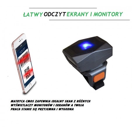 Bezprzewodowy czytnik kodów na palec QR 320° Bluetooth 4.1 2.4G kabel USB bateria 450mAh