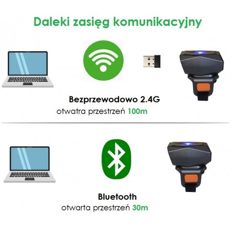 Bezprzewodowy czytnik kodów na palec QR 320° Bluetooth 4.1 2.4G kabel USB bateria 450mAh