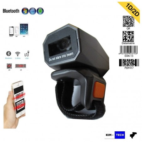 Bezprzewodowy czytnik kodów na palec QR 320° Bluetooth 4.1 2.4G kabel USB bateria 450mAh