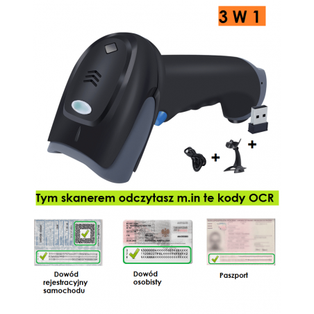 Bluetooth i 2.4G Bezprzewodowy skaner kodów OCR z dokumentów tożsamości i dowodu rejestracyjnego Auta