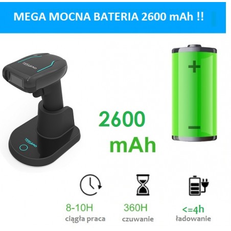 Skaner kodów kreskowych 1D 2D QR Aztec Data Matrix PDF417 2.4G Bluetooth kabel z bazą