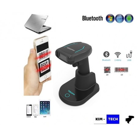 Skaner kodów kreskowych 1D 2D QR Aztec Data Matrix PDF417 2.4G Bluetooth kabel z bazą