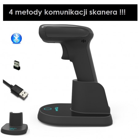Skaner kodów kreskowych 1D 2D QR Aztec Data Matrix PDF417 2.4G Bluetooth kabel z bazą