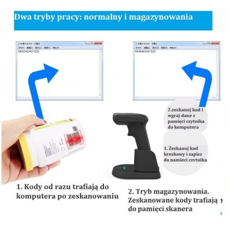 Skaner kodów kreskowych 1D 2D QR Aztec Data Matrix PDF417 2.4G Bluetooth kabel z bazą