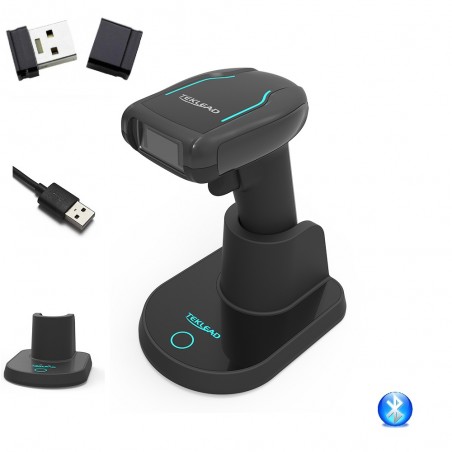 Skaner kodów kreskowych 1D 2D QR Aztec Data Matrix PDF417 2.4G Bluetooth kabel z bazą